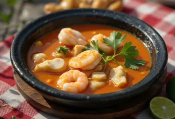 Moqueca med palmeolie, fisk og rejer i rig kokosmælkssauce, drysset med koriander