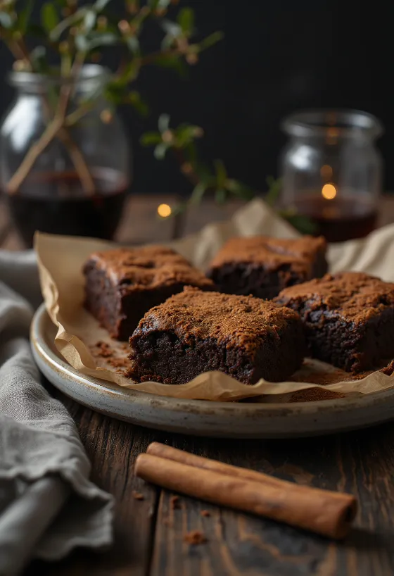Kanelbrownie serveret