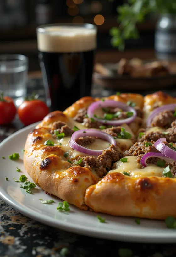 Irsk oksekødspizza serveret