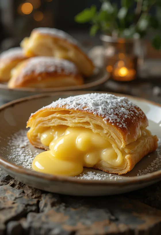 Vaniljestrudel serveret