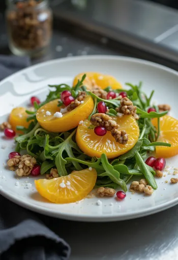 Vegansk appelsinsalat med valnødder serveret