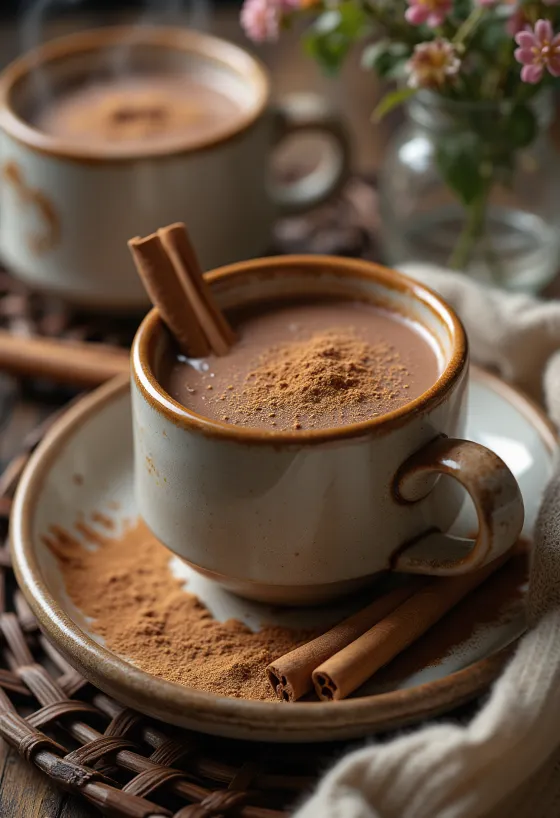 Kanel varm chokolade serveret