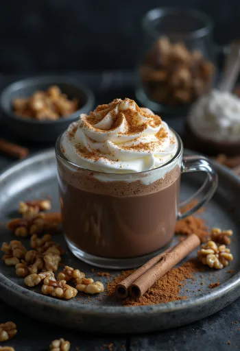 Kanel-valnød varm chokolade serveret