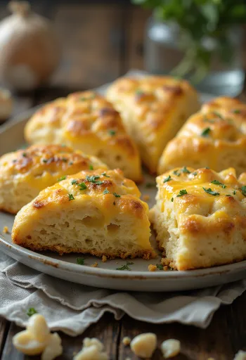 Hvidløgs-osteboller serveret