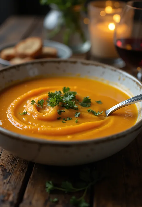 Gulerodssuppe med ingefær, kokosmælk og koriander