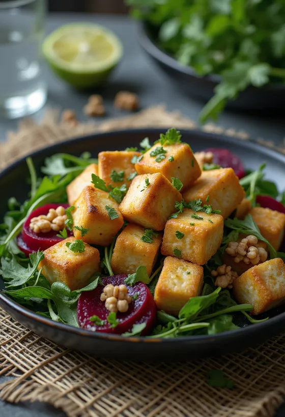 Stegt lime-tofu med rødbedesalat