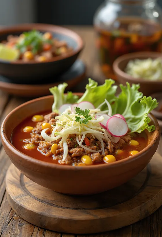 Pozole suppe serveret