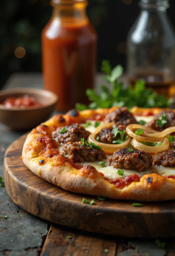 Pizza Kenyan Nyama Choma serveret