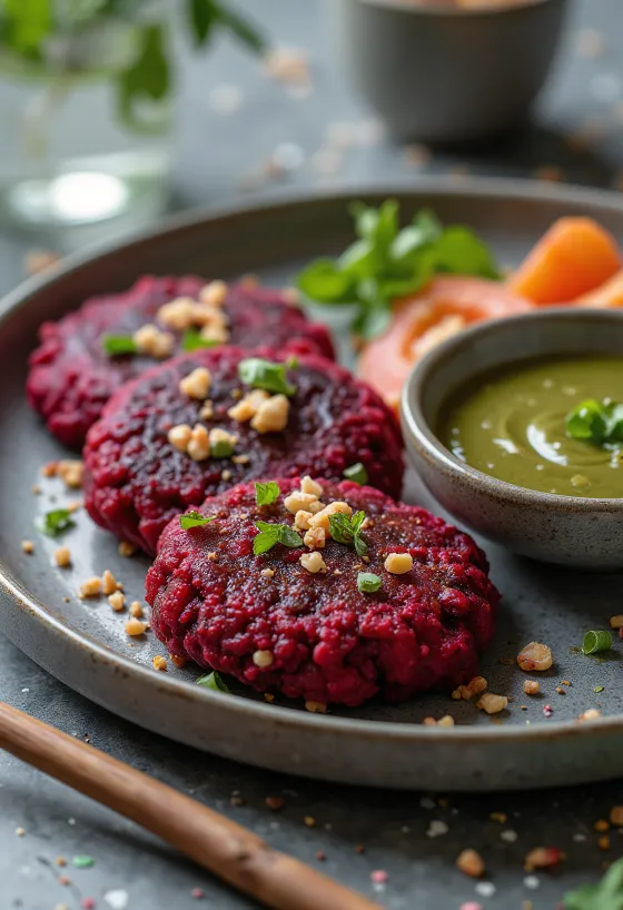 Veganske rødbedebøffer med frisk salat og persille