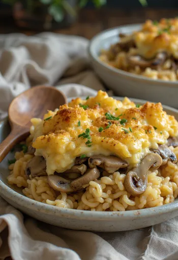 Vegansk svampegratin serveret