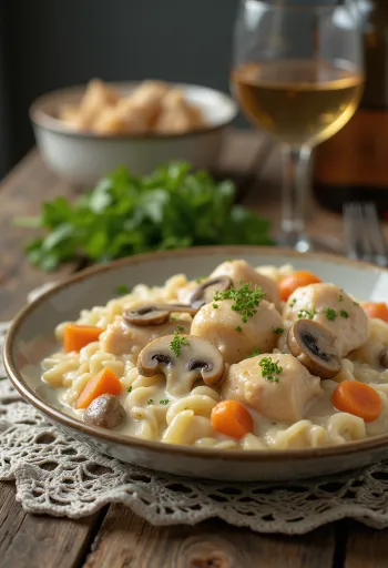 Chicken Fricassee serveret med cremet sauce