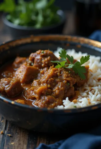 Gedecurry med stærk chili serveret med frisk koriander