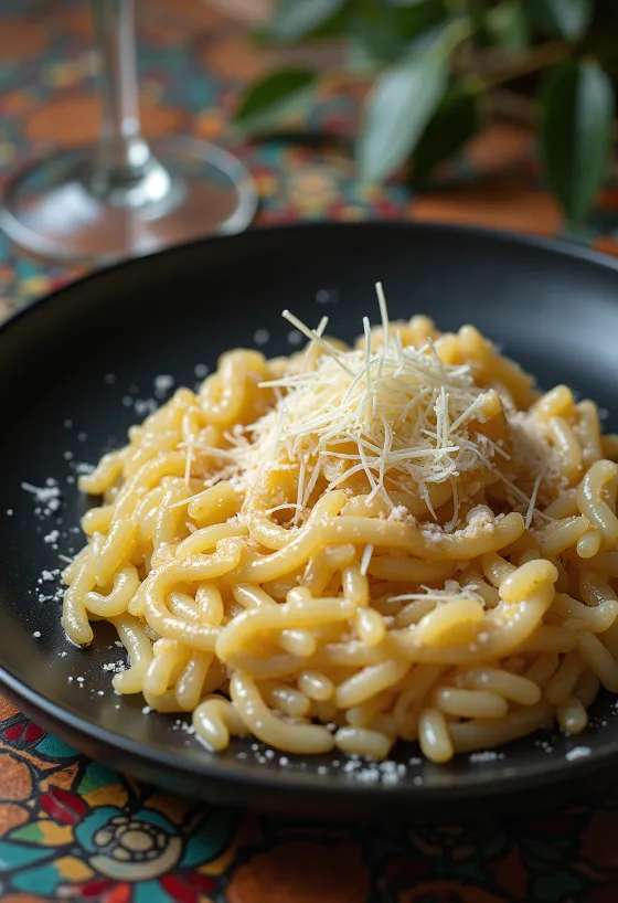 Italiensk risotto med cremet konsistens, pyntet med ost og krydderier