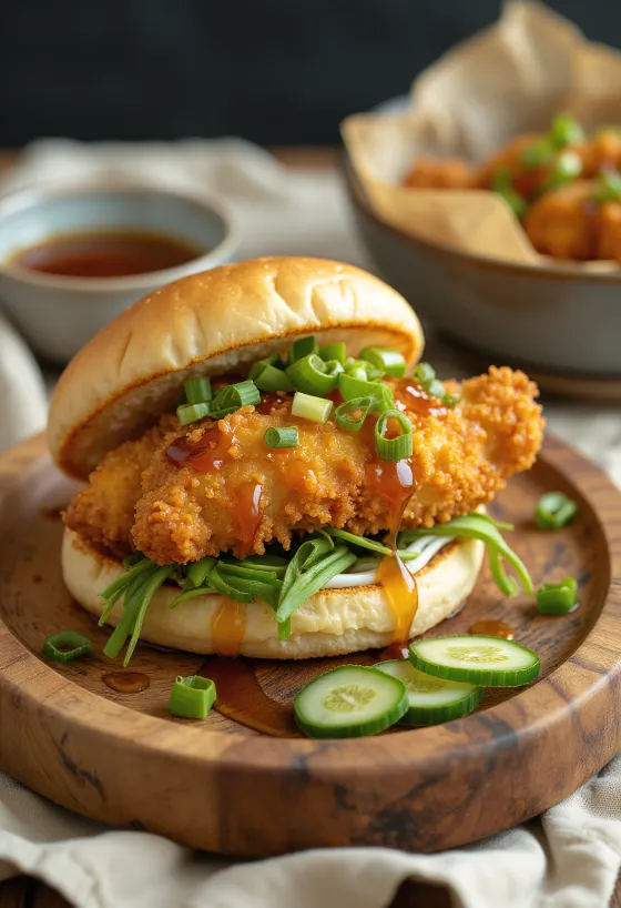 Sprøde bao buns med kylling serveret