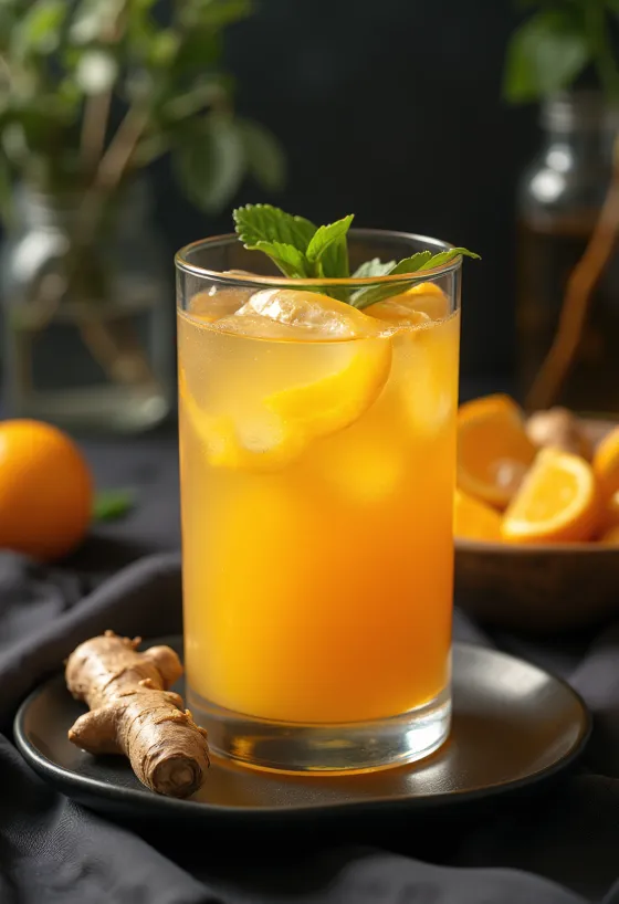 Appelsinjuice med ingefær i glas