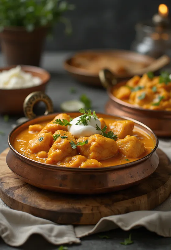 Chicken Makhani, indisk smørkylling pyntet med frisk koriander