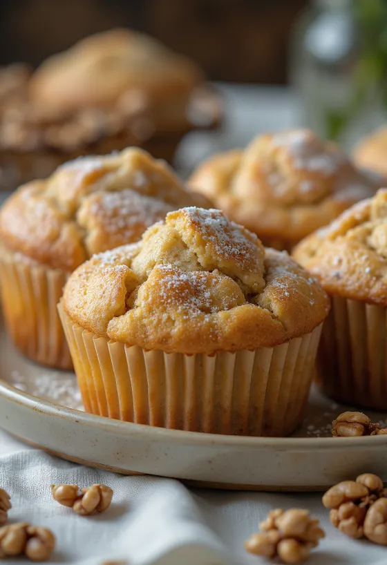 Kanel-valnødde muffins serveret