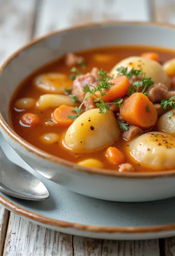Falsk gullasch rigt smagt til med grøntsager og paprika.