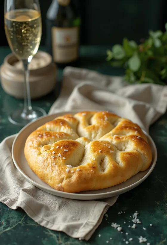 Focaccia med champagnedej serveret