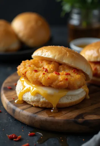 Friteret ost og chili-honning bao bun serveret