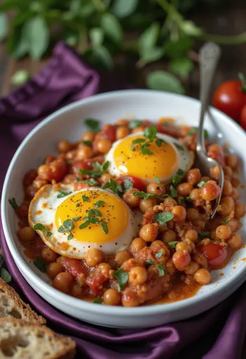 Vegansk auberginegratin med kikærter serveret