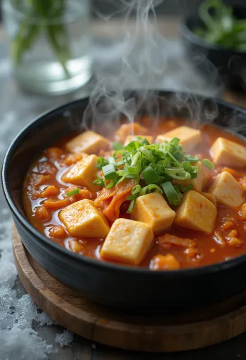 Dubu Jjigae, koreansk tofusuppe med kimchi og grøntsager