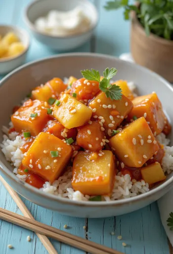 Stegt tofu med sur-sød sauce, peberfrugt og ananas