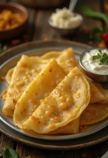 Ghee dosa friskbagt, sprødt, serveret med krydret fyld