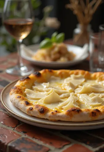 Pizza al Tartufo Bianco med hvid trøffel og oste