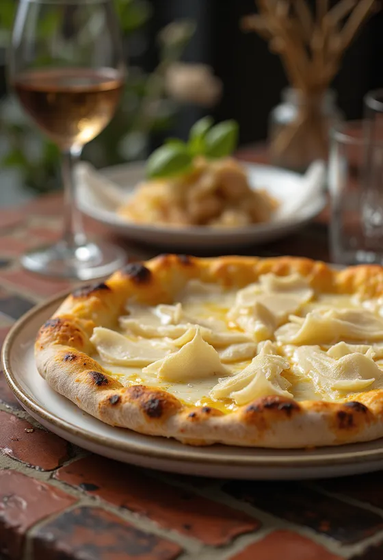Pizza al Tartufo Bianco med hvid trøffel og oste