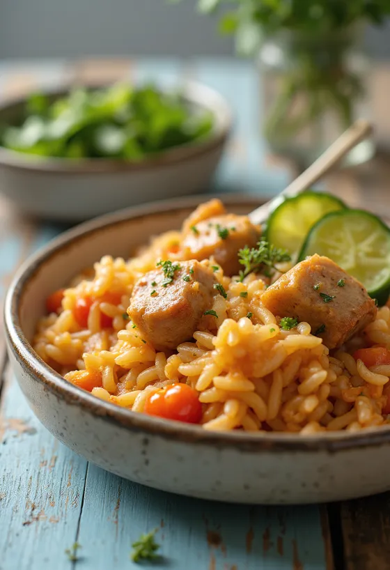 Risret med saftigt svinekød og grøntsager, rigt tilberedt.