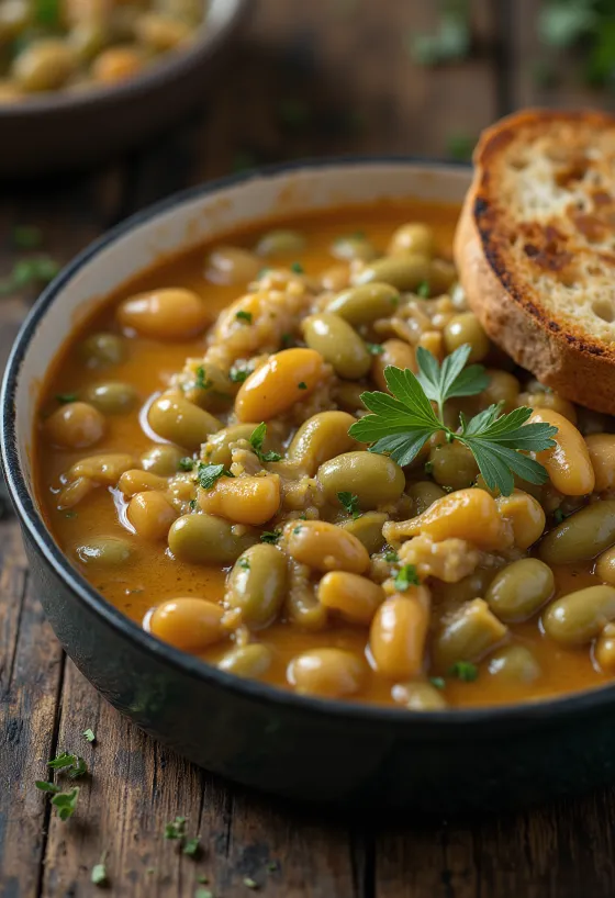 Grønne bønner stuvning i tyk, creme fraiche-sauce, drysset med frisk dild