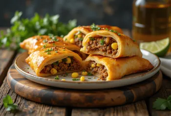 Cornish pasty i mexicansk stil, serveret med frisk koriander og limesaft