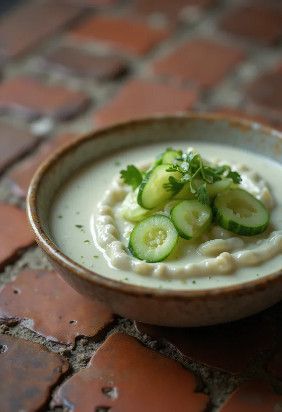 Creme fraiche dressing med agurk og dild serveret