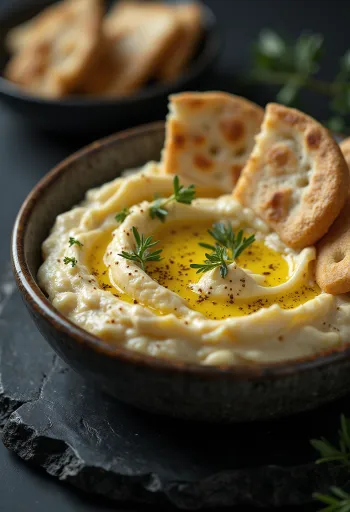 Auberginecreme med pitabrød og frisk persille