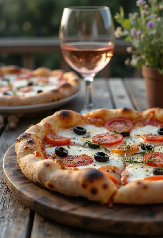 Pizza Provençale med tomat, sorte oliven og provencekrydderier