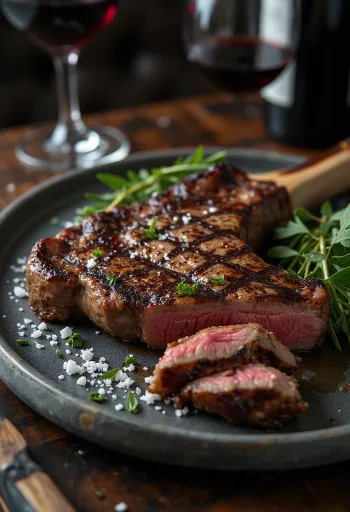 Steak Florentine serveret med rosmarin og olivenolie