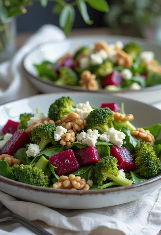 Rødbede-broccolisalat med valnøddedressing