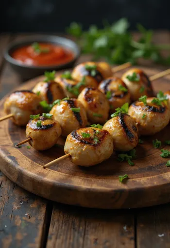 Svampesatay, grillede svampespyd med friske grøntsager