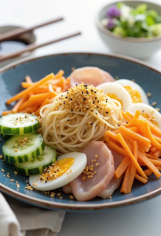 Hiyashi chuka kold japansk ramen med grøntsager og æg