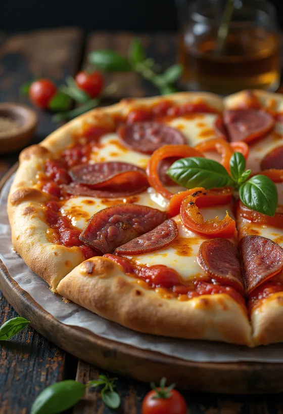 Pizza alla Campagnola med salami og grøntsager