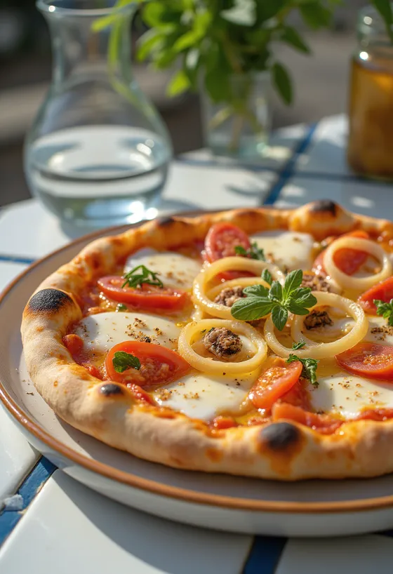 Pizza Pugliese med rødløg og ansjoser