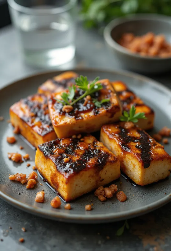 BBQ grillet krydret tofu serveret