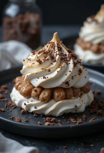 Luftige kastanjemarengs toppet med revet chokolade