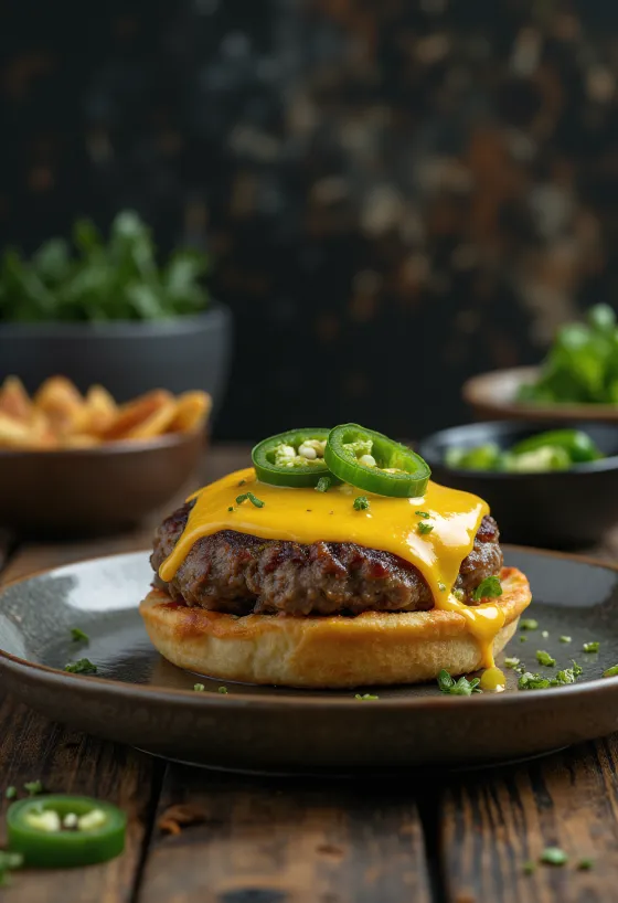 Jalapeño cheeseburger med saftig bøf og pikant jalapeño peber