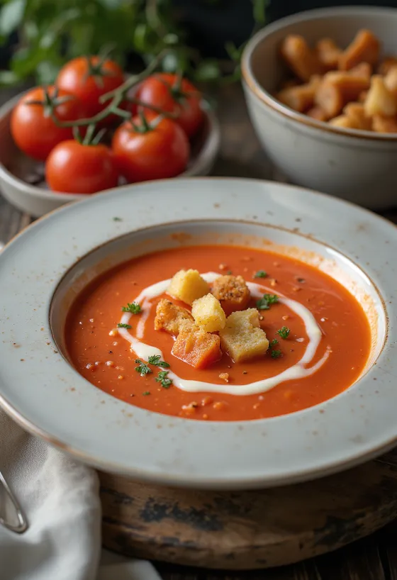 Cremet tomatsuppe med frisk basilikum