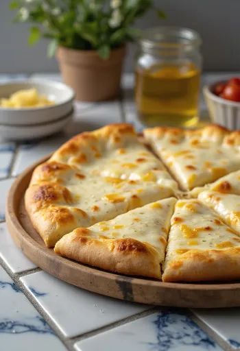 Pizza alla Crema med cremet ost og basilikum