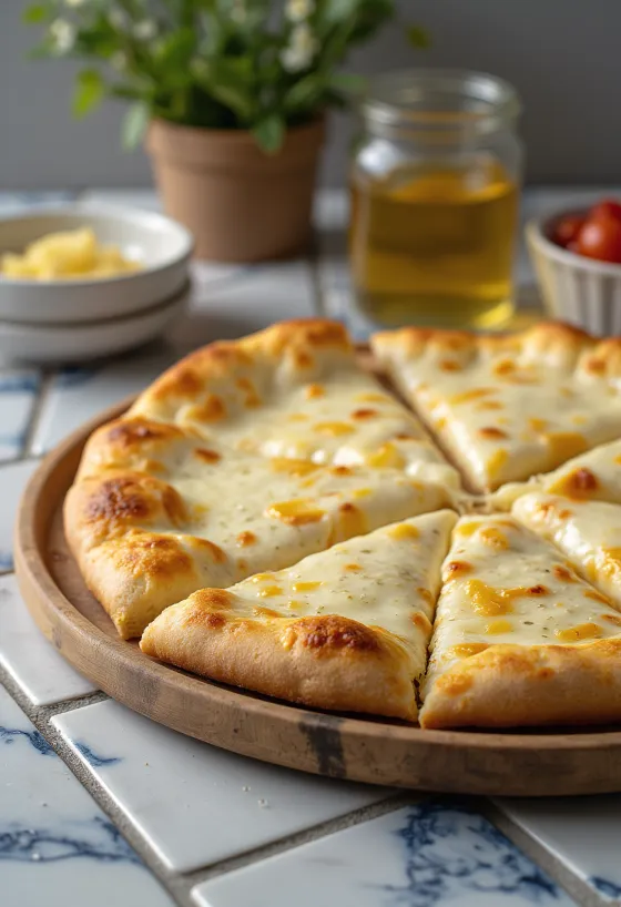 Pizza alla Crema med cremet ost og basilikum