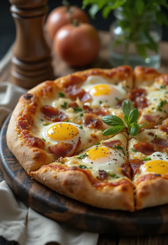 Pizza Rustica Abruzzese med bacon, æg og pecorino ost