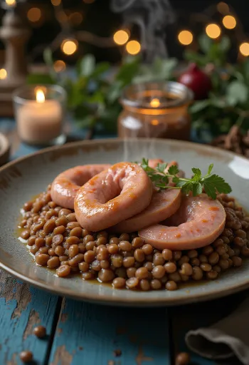 Cotechino, italiensk pølse serveret med linser